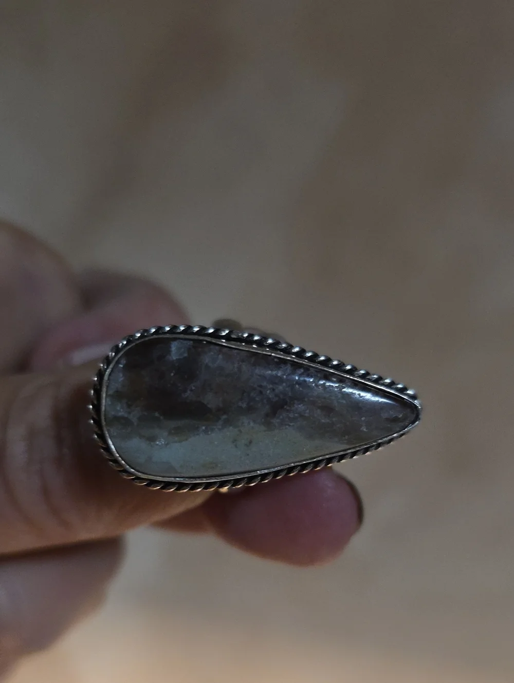 Teardrop Natural Stone Silver-Tone Statement Ring - Brown & Cream